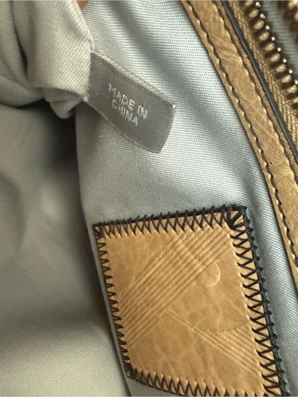 Men's Leather Tote Bag in Beige with Black Trim